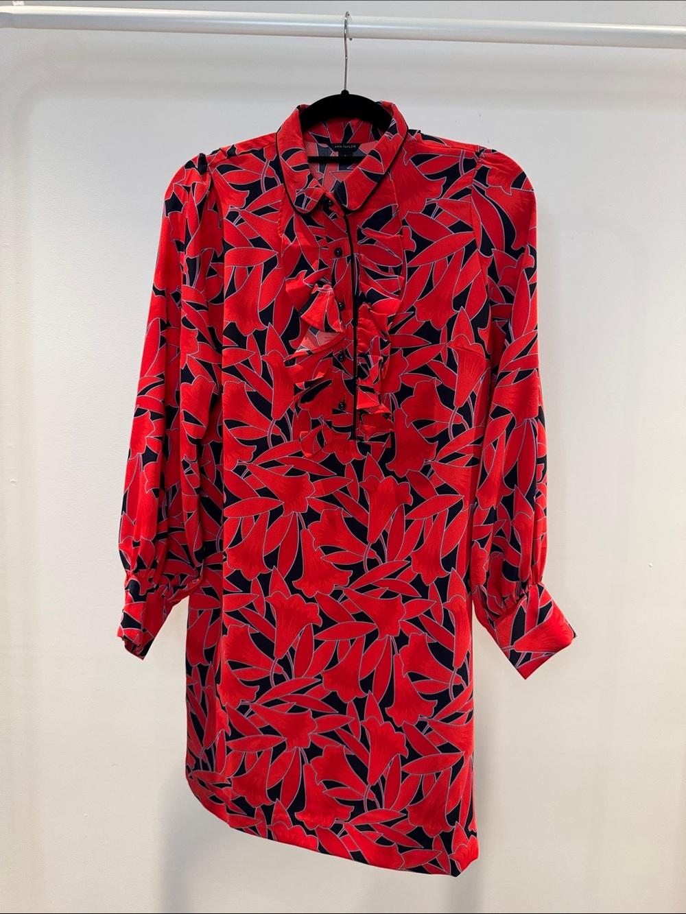 Ann Taylor Red and Black Printed Mini Dress